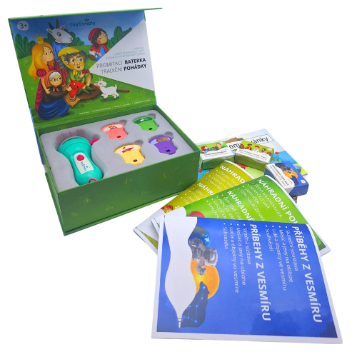SADA Dětská promítací baterka 12 pohádek a 4 příběhy