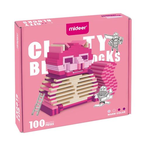 Dřevěné stavební kostky CITY BLOCKS - růžové -100 dílků