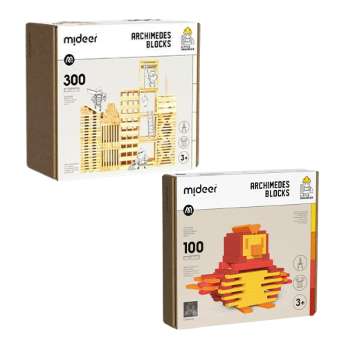 SADA ARCHIMEDES BLOCKS drevené stavebné bloky + teplé farby 400 ks