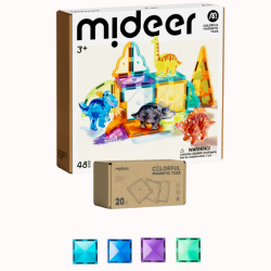 SADA Stavebnica Dinosaury 48 ks + Magnetické dieliky chladné farby CELKOM 68 ks